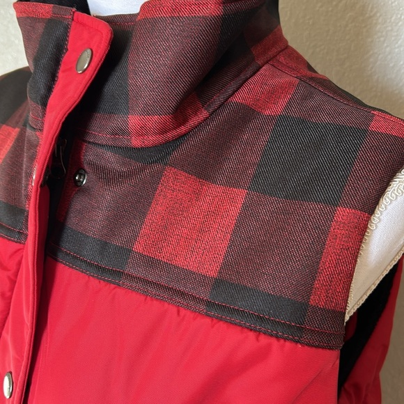 Eddie Bauer women’s down-look vest. Red w/buffalo plaid yoke. Size Large. - Picture 3 of 8